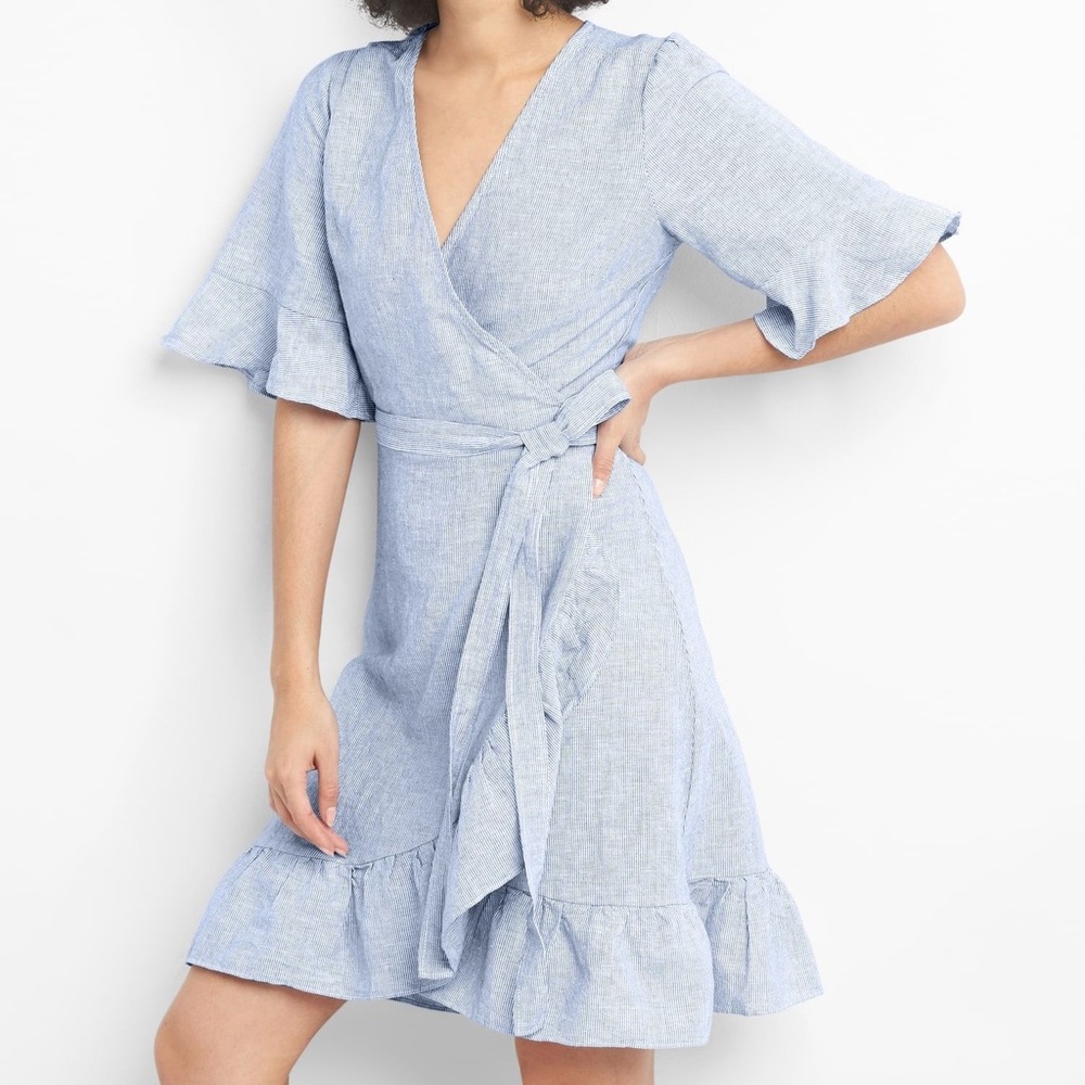 Gap Womens Ruffle Wrap Dress, Blue M